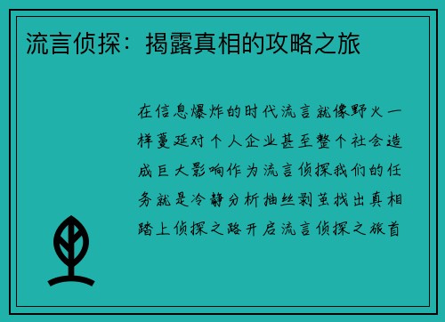 流言侦探:揭露真相的攻略之旅