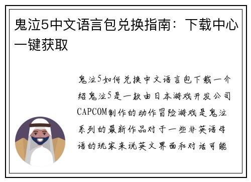 鬼泣5中文语言包兑换指南:下载中心一键获取